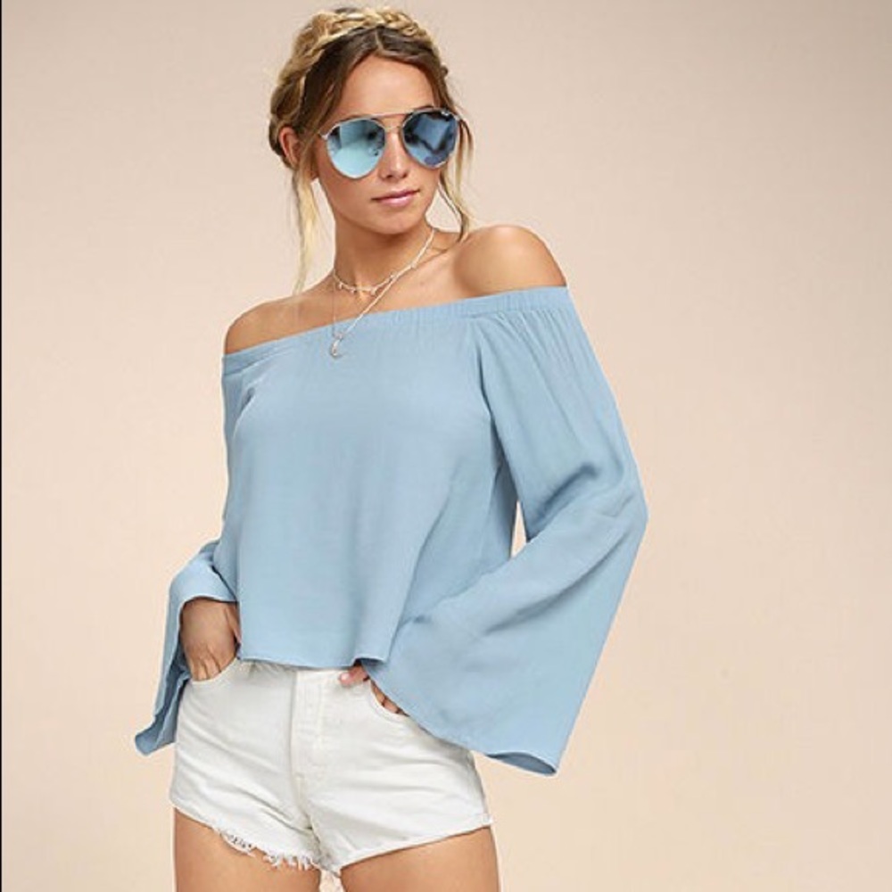 Light blue off the shoulder top